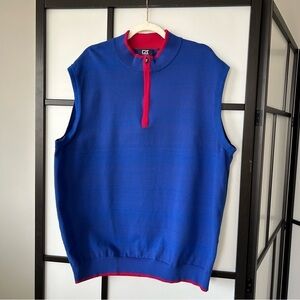 [XXL] Cutter & Buck Men’s Bold Blue Sweater Vest Quarter Zip Vest Red Edges EUC